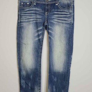 BKE Buckle Sabrina Womens Washed Material Distressed Shaded Straight Leg Jeans